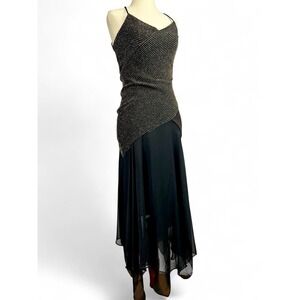 Vintage Y2K Striped Asymmetric Sheer Dress Size XS Fairy Grunge Goth Glam